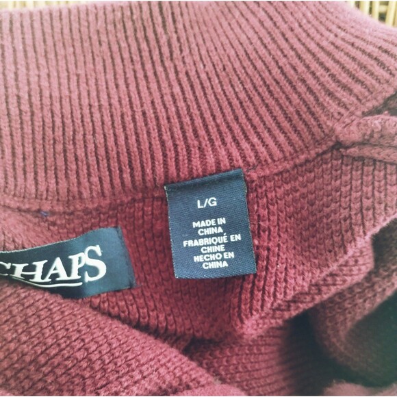 Sweater Mens L Long Sleeve 1/4 Zip Cotton Waffle Knit Maroon Mock Neck Preppy - Picture 4 of 9